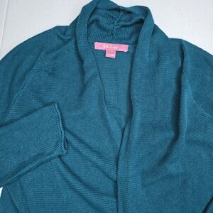 LILY PULITZER Women's Tatum‎ Medium Green Cardigan Sweater Macrame Fringe -1609